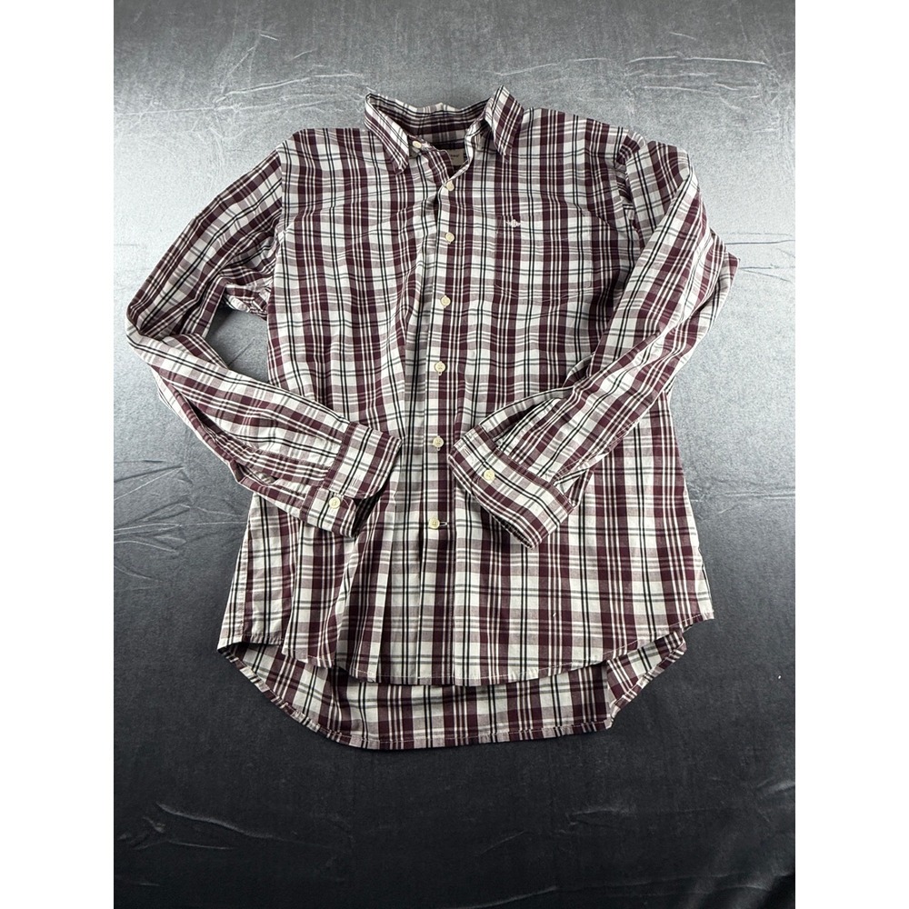 Dockers Plaid Button Up Shirt Men's Large Burgundy White LS Classic Fit